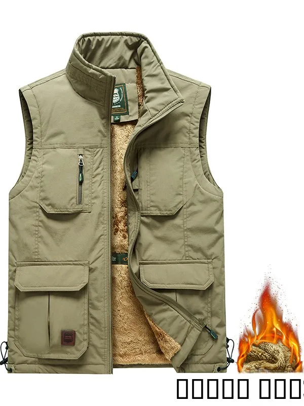 

Thiened Fce Lined Warm Casual Vest Men's Workwear Multi-ket Stand Collar Outdoor Windproof Open Cardigan
