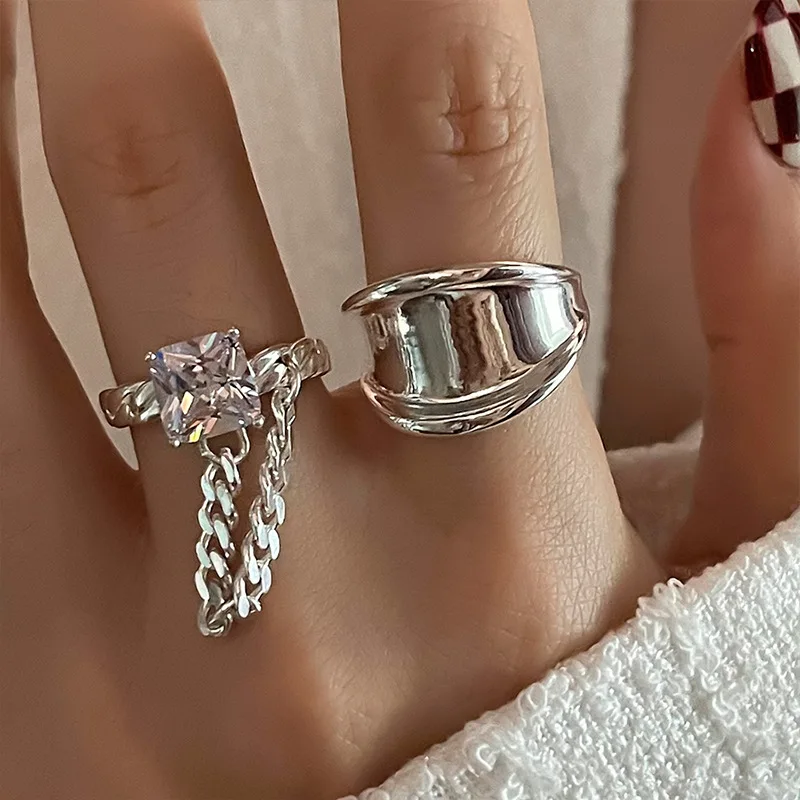 LIVVY فضي اللون تألق الزركون سلسلة شرابة خواتم للنساء الأزواج جديد عصري أنيق مجوهرات الحفلات اكسسوارات الزفاف