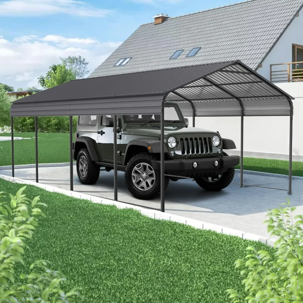 

12x20 FT Heavy Duty Carport, Outdoor Car Garage with Galvanized Steel Roof and Frame, Weather-Resistant Steel Car Shelter Canopy