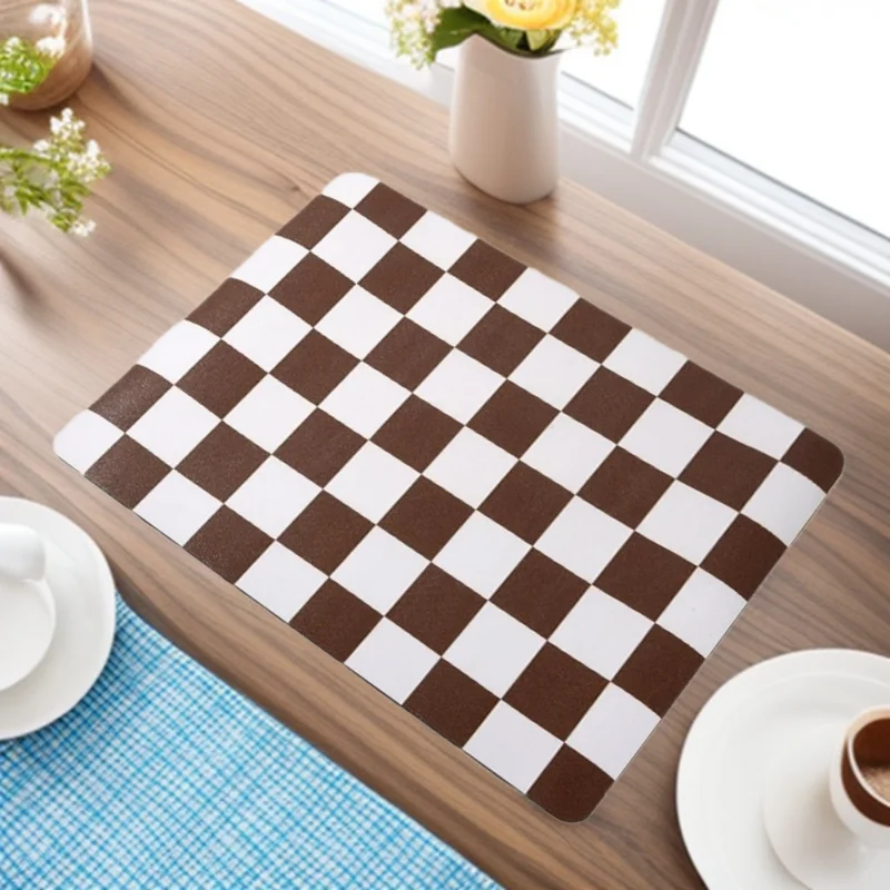 Absorbent Diatom Mud Drain Mat with Nordic Plaid Design and NonSlip Base for Protecting Kitchen Counters from Moisture and Heat