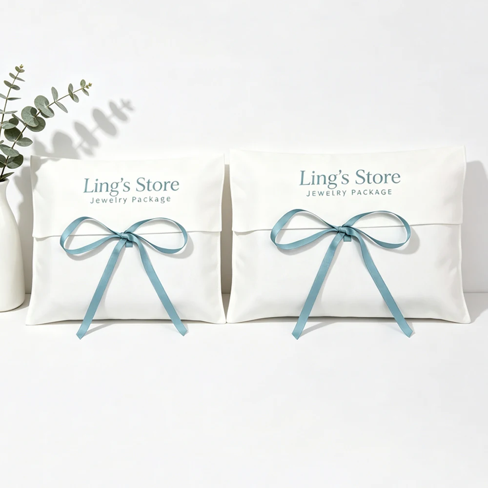 50 Stück Baumwoll-Schmuckbeutel mit individuellem Logo, weiße, dicke Geschenkverpackung, Musselin-Beutel für Haarringe, Kosmetik, Schals und Organizer – Detail 6