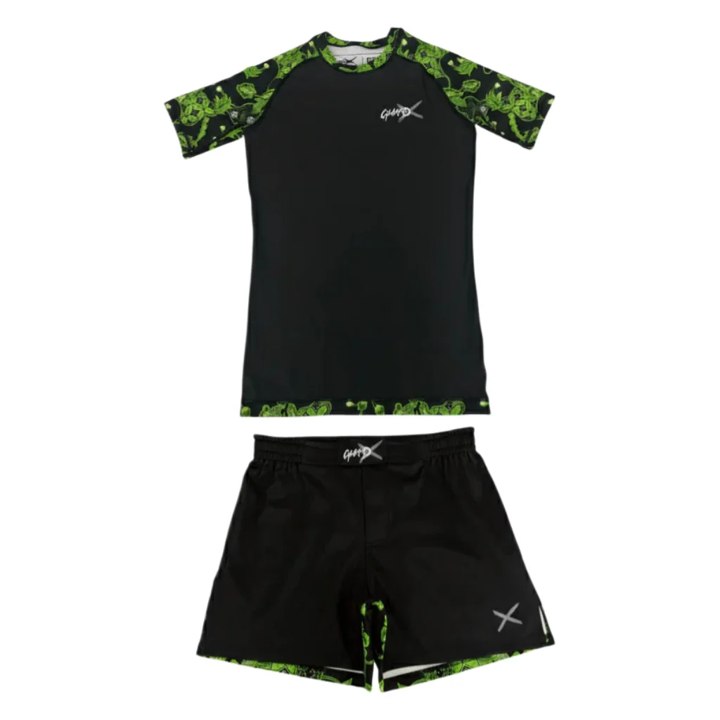 Premium BJJ & MMA Gear Inferno & Pulse Rashguard (Short Sleeve) & Fight Shorts Set Men's T-Shirt Set Breathable Quick-drying
