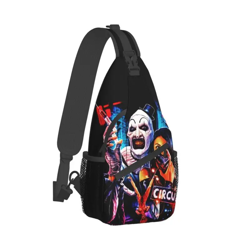 Mochila de hombro personalizada para hombre, bolso de pecho cruzado con eslinga, payaso de Halloween, película de terror, Terrifier, moda para viajar