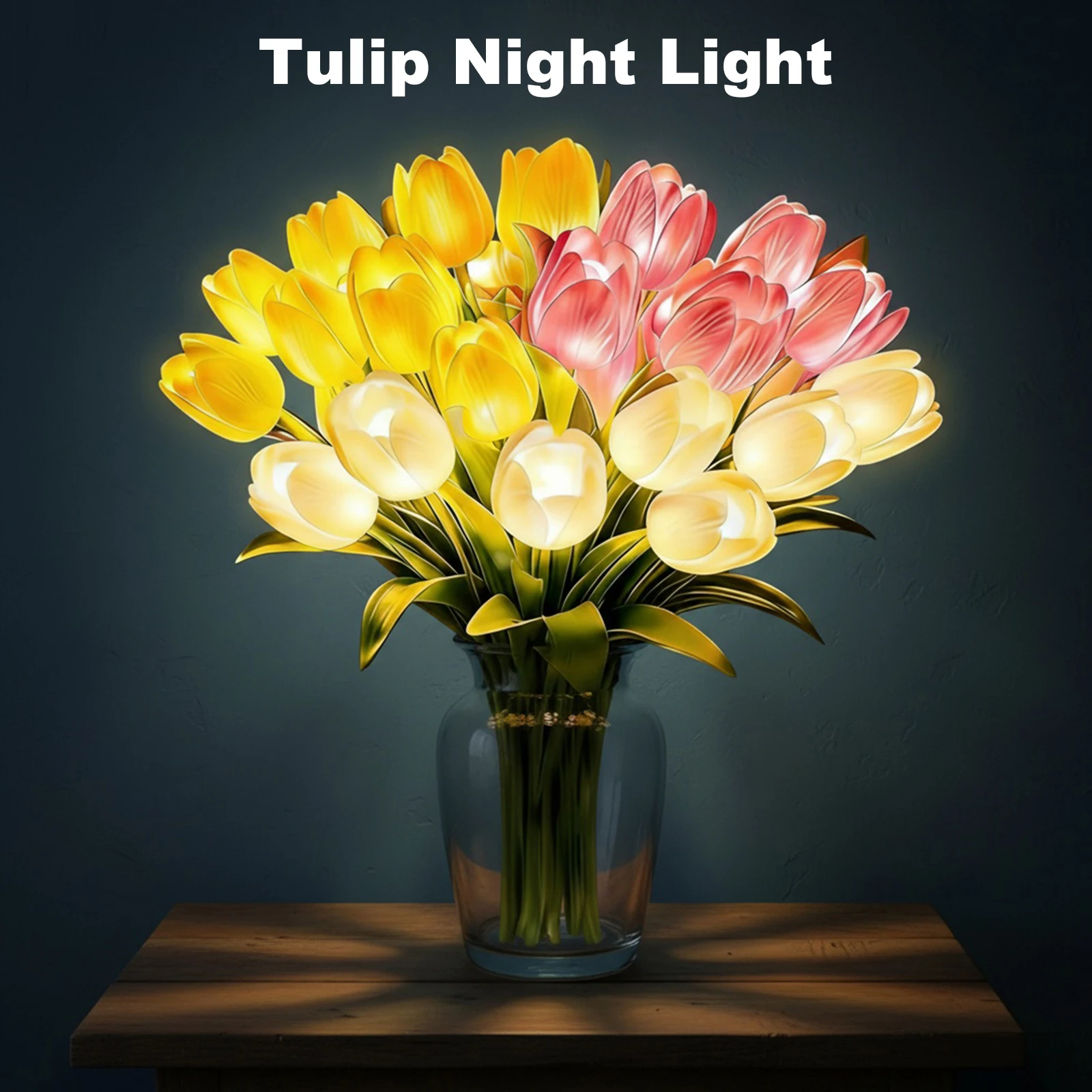 15Pcs Flower Shaped Ambient Lamp Warm Light Luminous Bouquet Ornament Artificial Flowers Night Lamp for Bedroom Bedside Decor