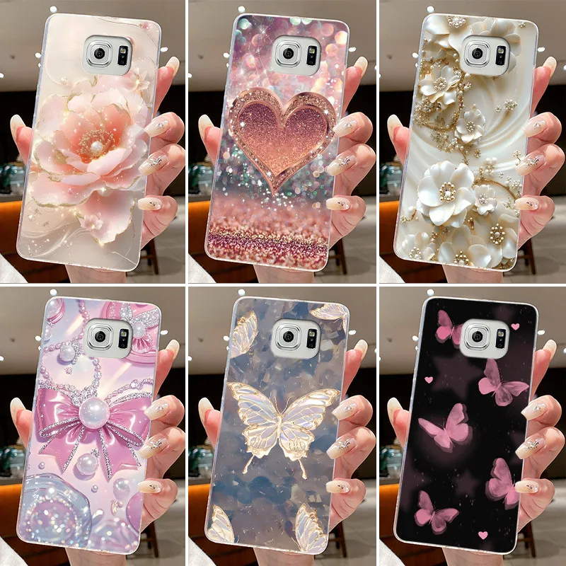 Capa para samsung galaxy s6 edge plus flor borboleta casos de telefone para samsung s5 s6 edge + silicone macio transparente tpu capas