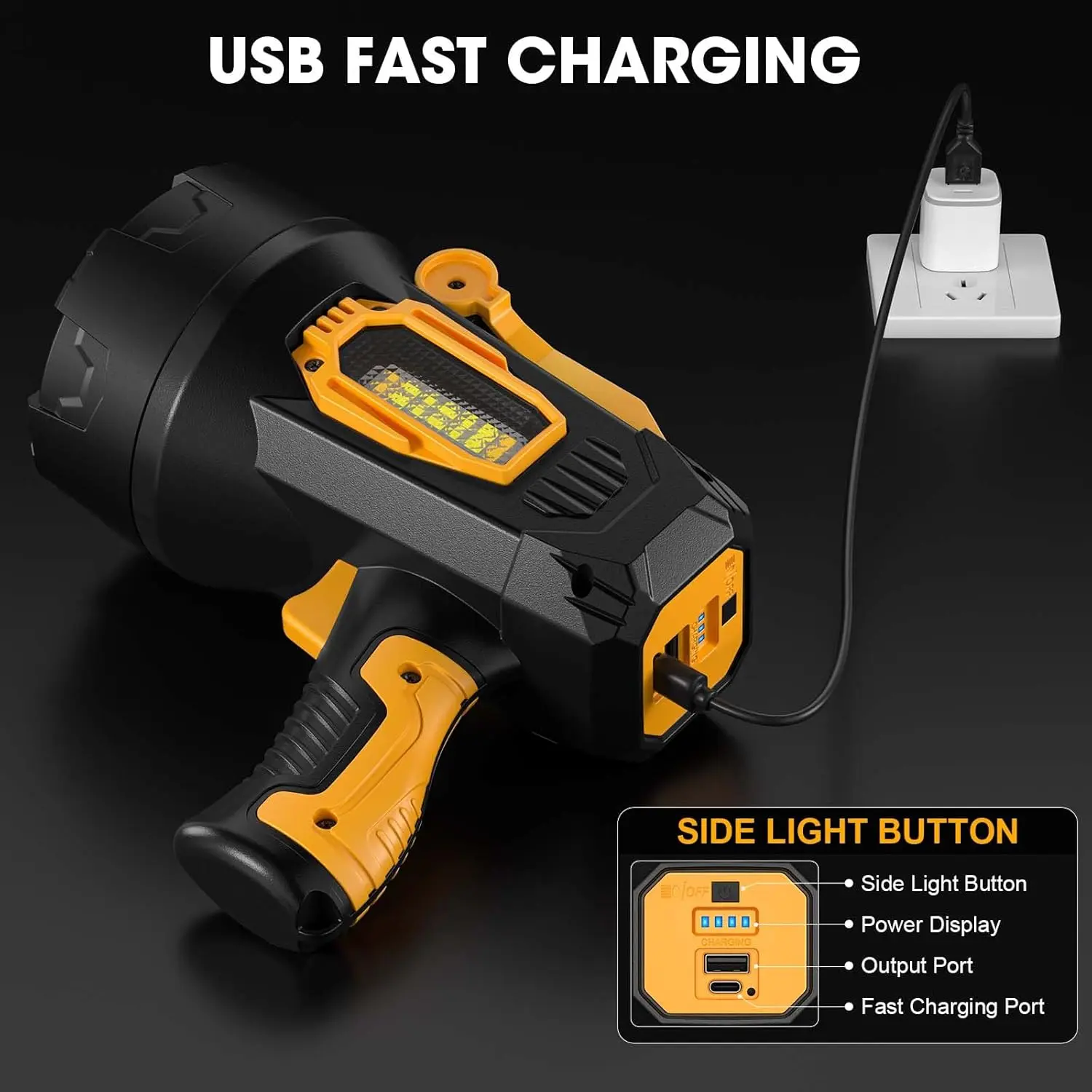 مصباح يدوي كشاف 99000 لومن قابل لإعادة الشحن، مصباح COB LED محمول باليد للتخييم والقوارب