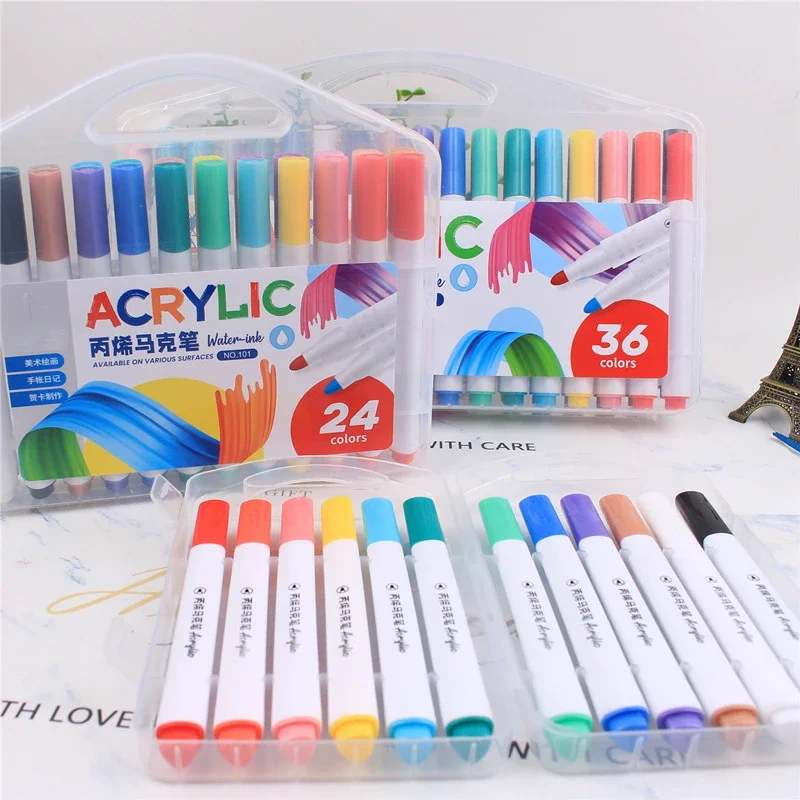 Acrylic Marker Pen Set 12/24/36/48 Colors Students and Children Painting Watercolor  Suitable for Glass/canvas DIY Creation