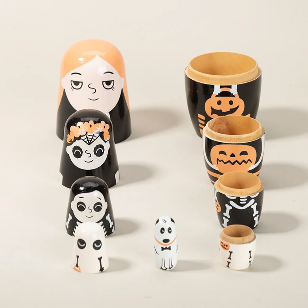 Childrens Toys Halloween Wooden Crafts Russian Nesting Dolls Stackable For Party Gift Kids Cartoon Decorative Wreath Logo