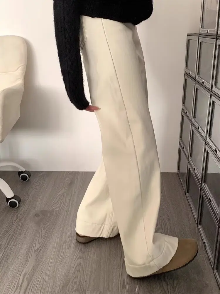 Fall Winter Women's Loose Pants New Style Casual Slimming Pure Color High Waist Straight Jeans