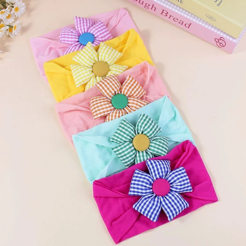 

5pcs/set Nylon Flower Headband for Newborn Nylon Elastic Hairbands with Bow Children Hair Accessories Baby Girls Hair Flower