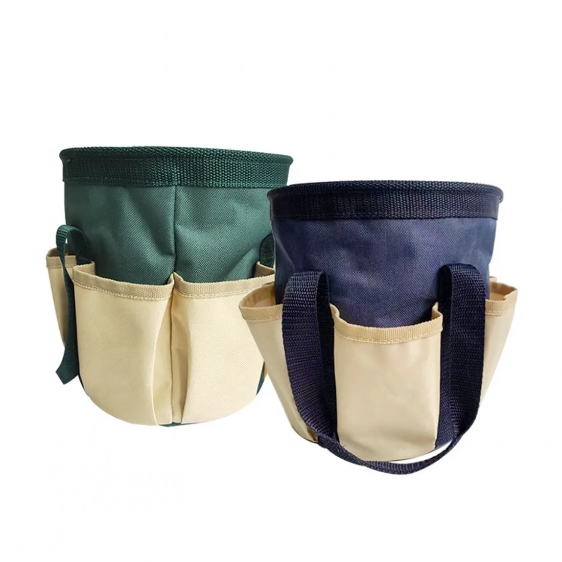 Large Capacity Contrast 2 Solid Colors Optional Oxford Cloth Side Pockets Around Round Bucket Garden Tool Holder Organizer Bags