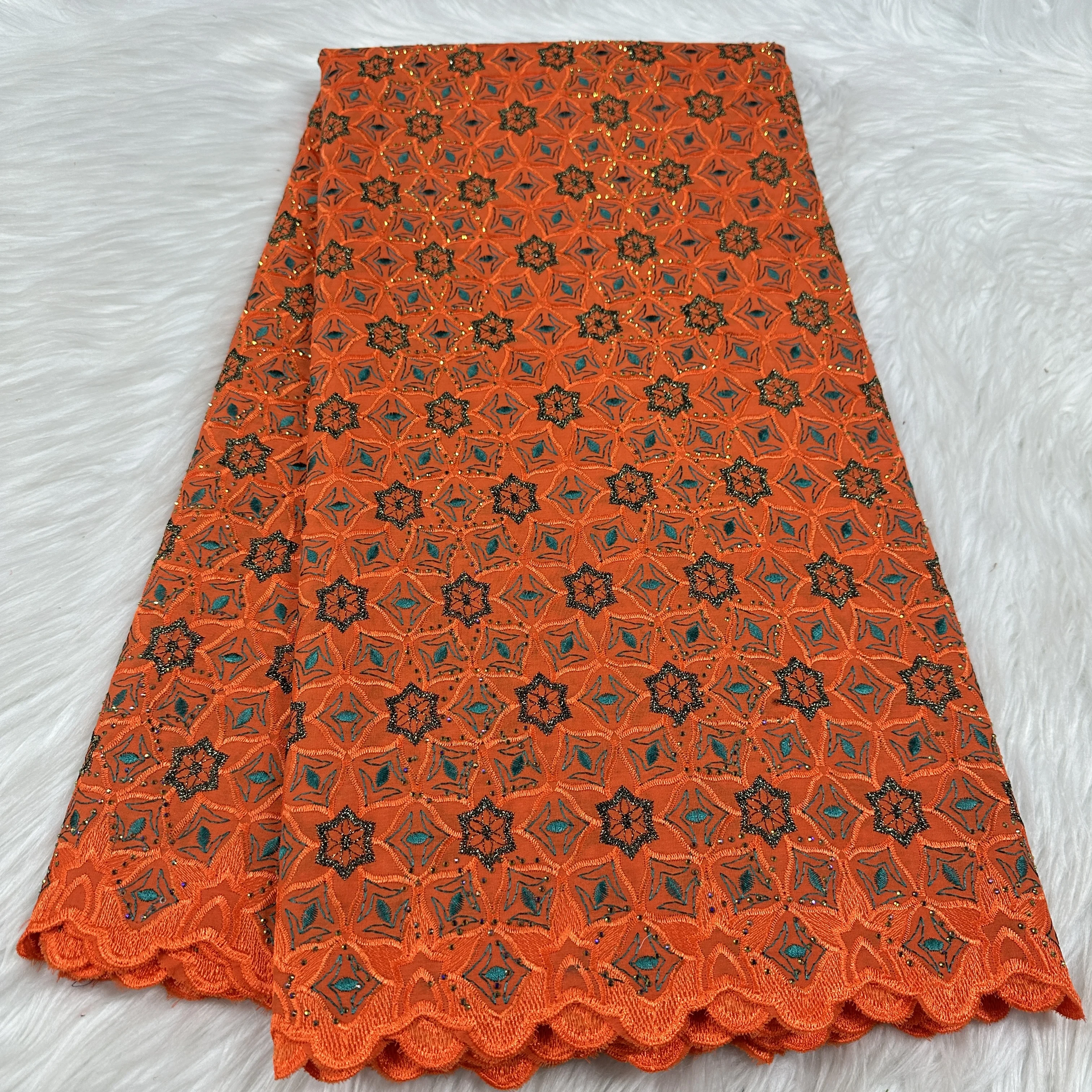 

Нигерийская хлопковая кружевная ткань с камнями, африканская кружевная ткань, 2024, высококачественное швейцарское кружево для шитья роскошных платьев - YC