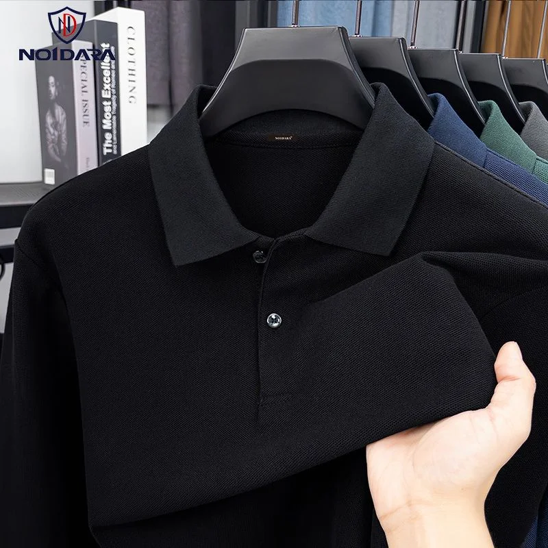 

Высококачественная рубашка-поло из чистого хлопка, однотонная мужская футболка с длинными рукавами, осенний новый повседневный топ с лацканами