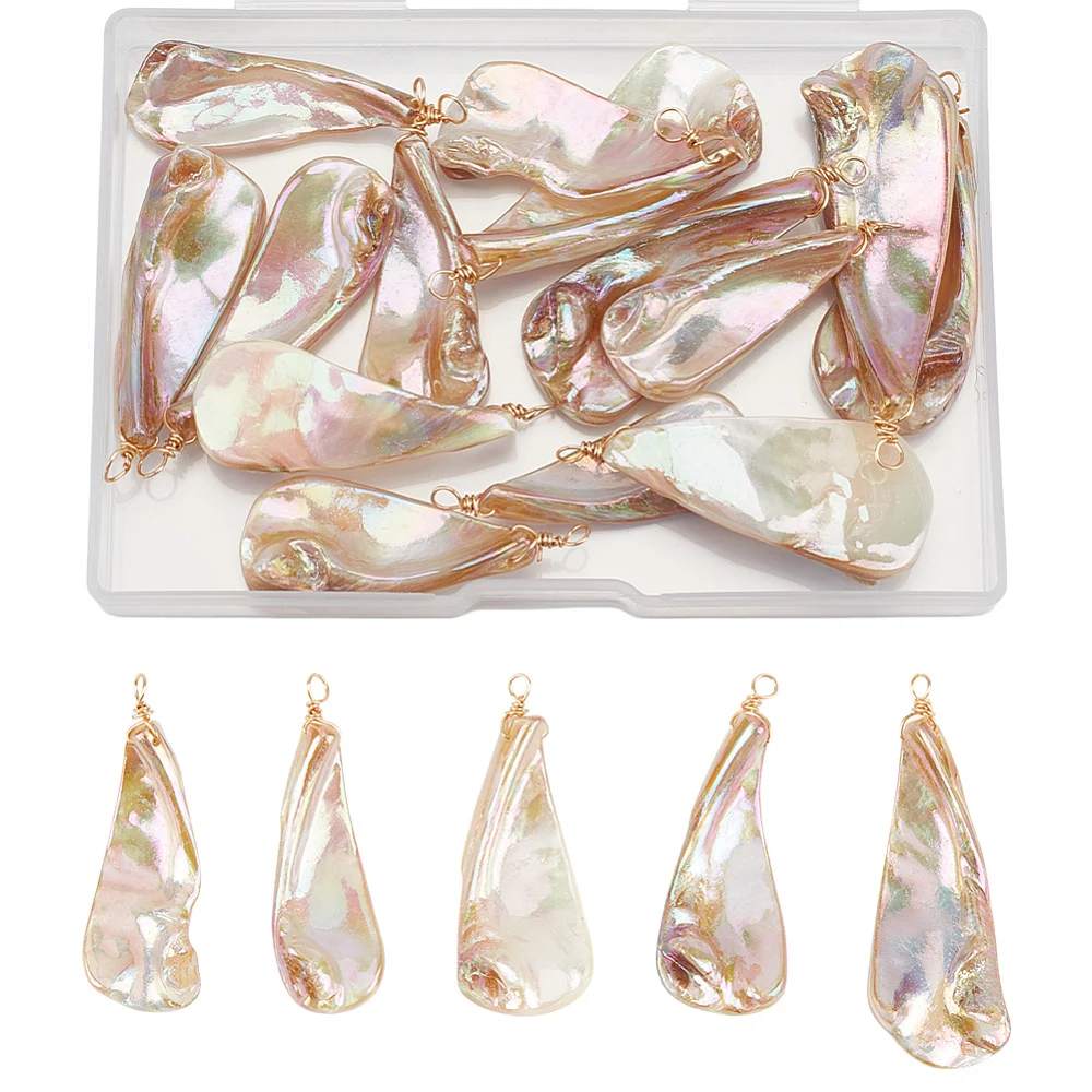 

20Pcs Electroplated Freshwater Shell Pendants Teardrop Charms with Eco-Friendly Round Copper Wire Loops Golden
