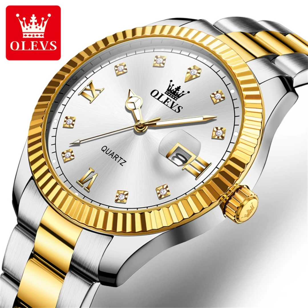 

OLEVS 3623 Quartz Fashion Watch Gift Stainless Steel Watchband Round-dial Wristwatch Calendar