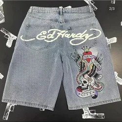 Y2K Baggy Shorts Mens New Fashion Letters Denim Shorts Vintage Harajuku Hip Hop Gothic Punk Gothic Wide Leg Pants Street Wear