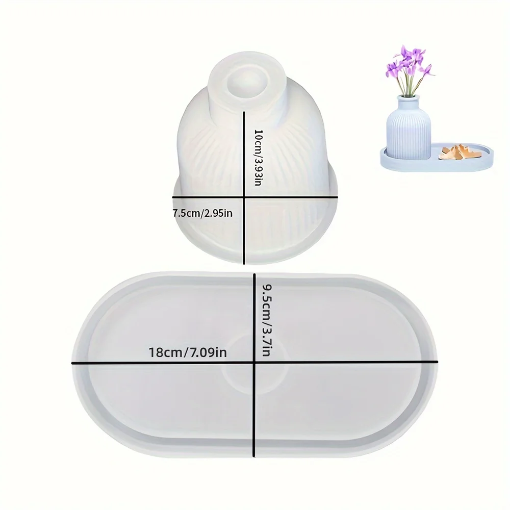 1/2 Stück Vasen-Tablett-Silikonform, ovale Untersetzerform und Flaschenbehälterform, Süßigkeitenbehälter, Blumentopf, Geschenk, Heimdekoration – Detail 6