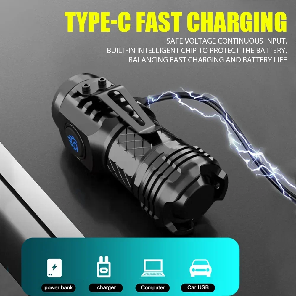 Alta Qualidade Lanterna LED Recarregável, Super Bright Torch, USB Light, à prova d'água com Cap Clip, Fit para Caminhadas e Camping, 3 * SST20, 18350