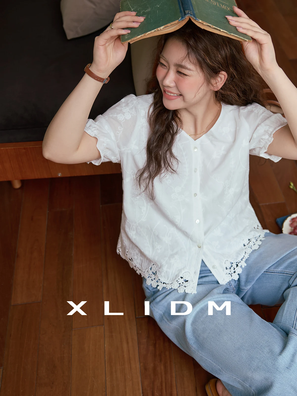 

Хлопковая летняя одежда с тяжелой вышивкой для женщин больших размеров ort Sve V-Ne на пуговицах, свободная посадка для поездок на работу, боди pe