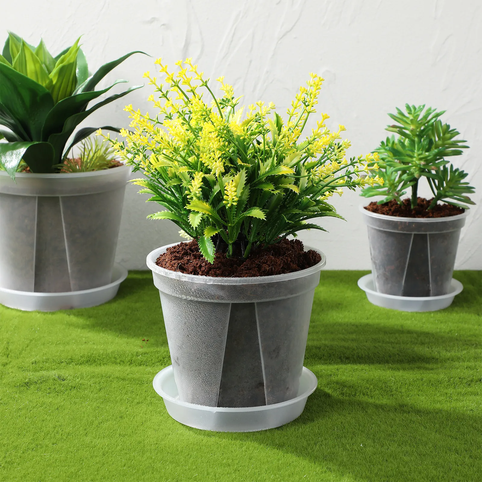 4Pcs Matte PP Plant Pots Set with Bottom & Side Vents for Healthy Roots – Indoor/Outdoor Flower Garden Pots