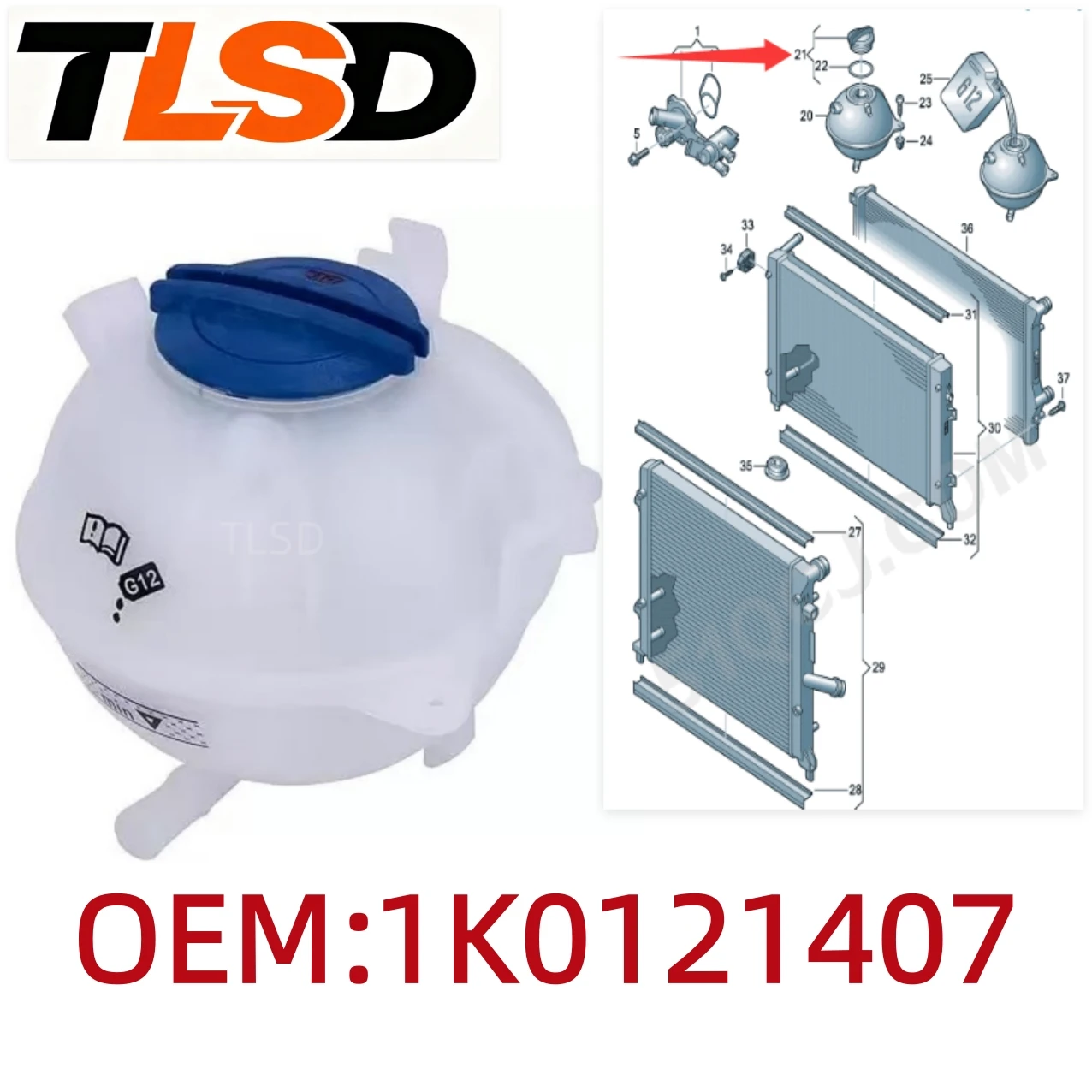 Bouchon de réservoir de liquide de refroidissement du radiateur du moteur 1K0121407A 1K0121407B 1K0121407F pour Beetle, Seat, Passat, Scirocco, Jetta, Tiguan, Volkswagen Cc, New Passat, Golf Gti, Caddy, Audi A3/S3, Audi Q3, Skoda