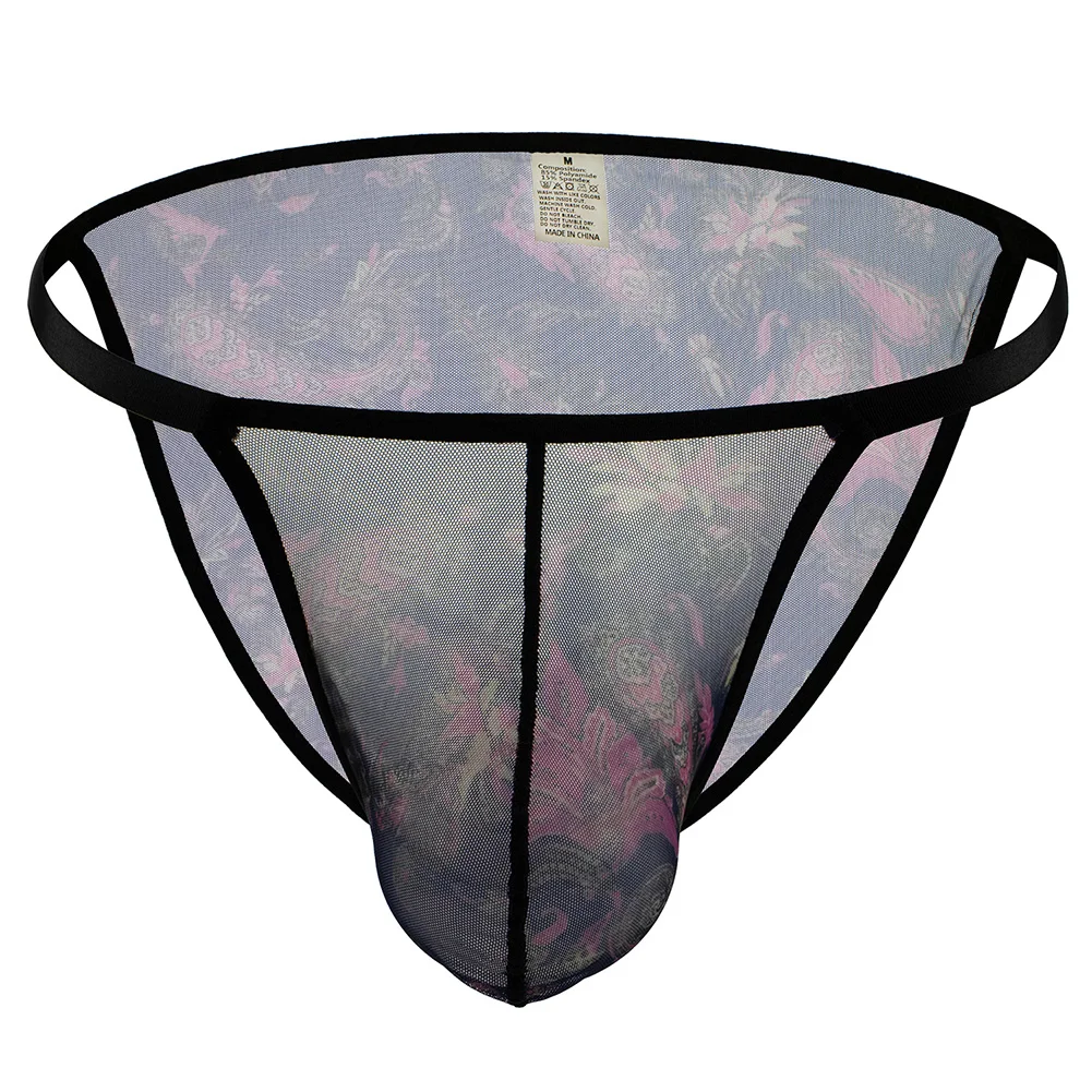 Extreme Night Underwear Mens Print Thin Mesh Translucent Briefs Gay Sissy Pouch Quick Drying Underpants Soft Lingerie Ultra Hot