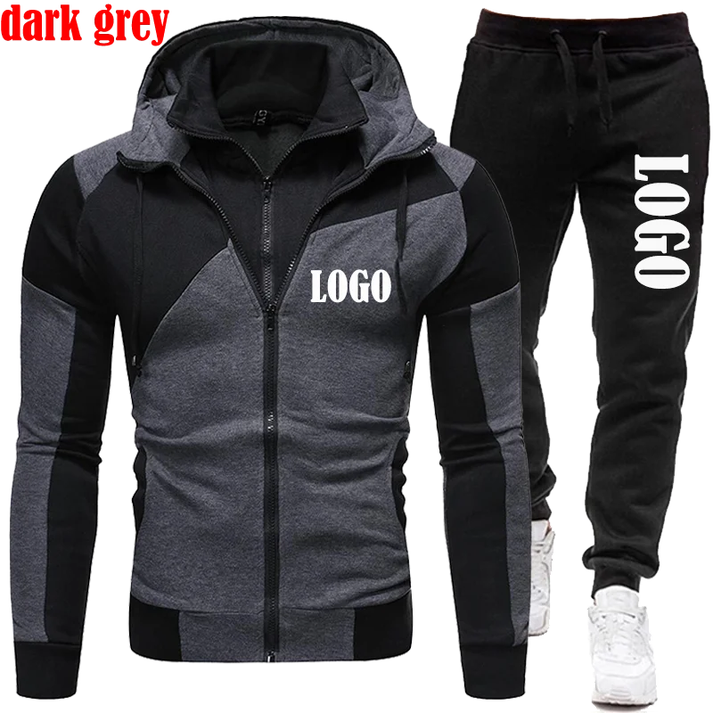 Trending Men Zipper Hoodies Pants 2Pcs/Sets Sweatshirt Sweatpants Male Gyms Fitness Tops Trousers Joggers Sportswear Tracksuits