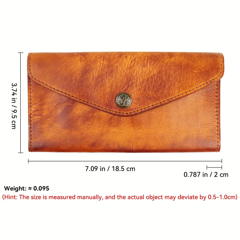 Handmade Genuine Leather Envelope Wallet, Vegetable Tanned Slim Clutch Phone Purse, Men Women Card Holder Pouch