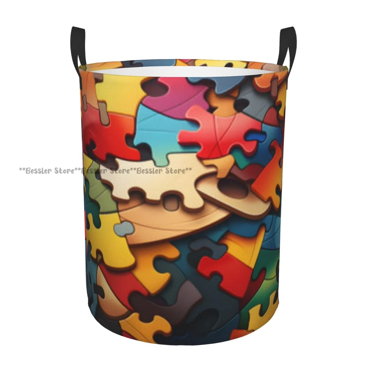 Dirty Laundry Basket Colorful Jigsaw Puzzle Pieces Background Folding Clothing Storage Bucket Home Waterproof Organizer