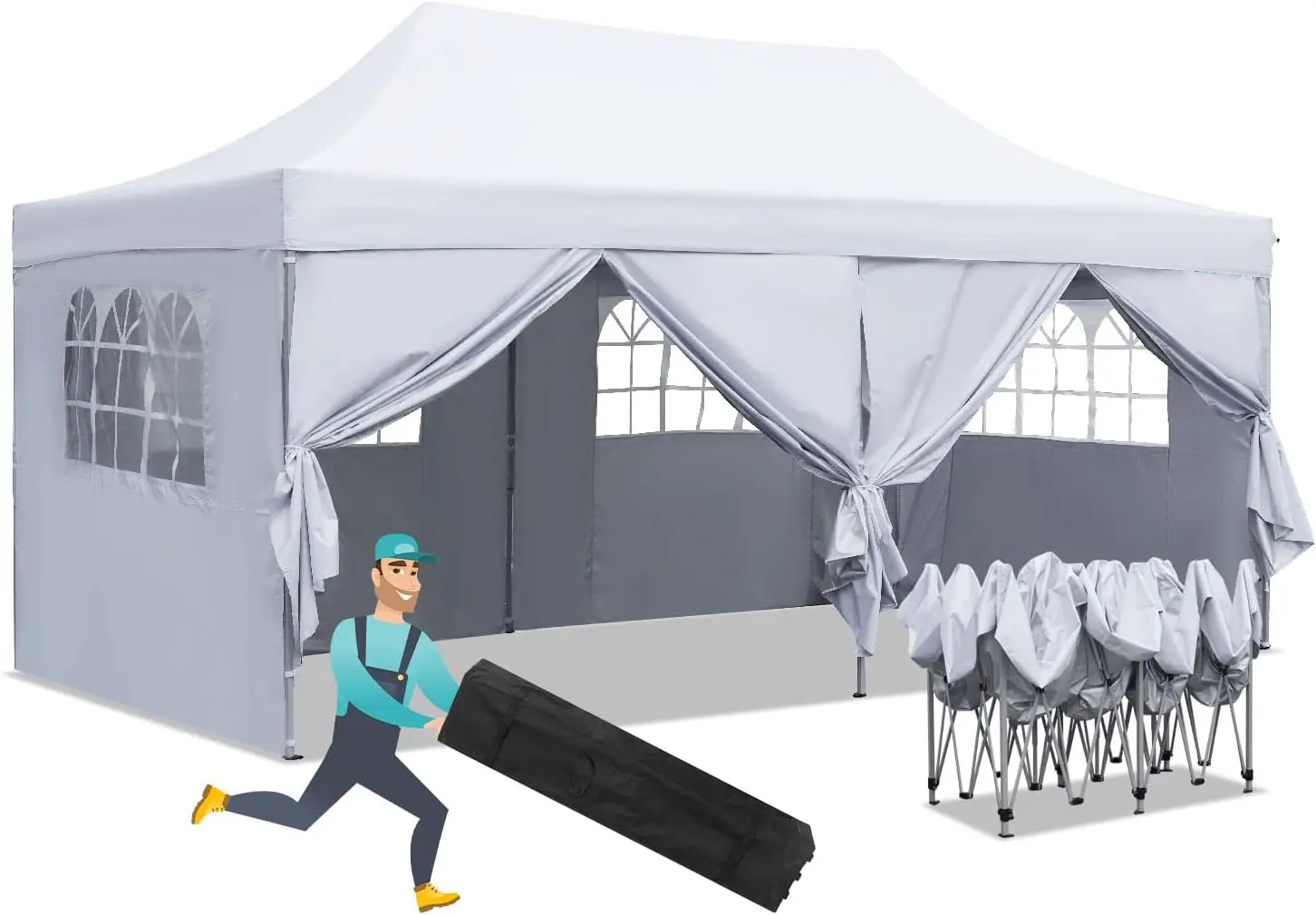 

10x20 ft Pop up Canopy, Folding Tents for Parties, Heavy Duty Gazebos with Removable Sidewalls and Wheeled Bag Waterproof