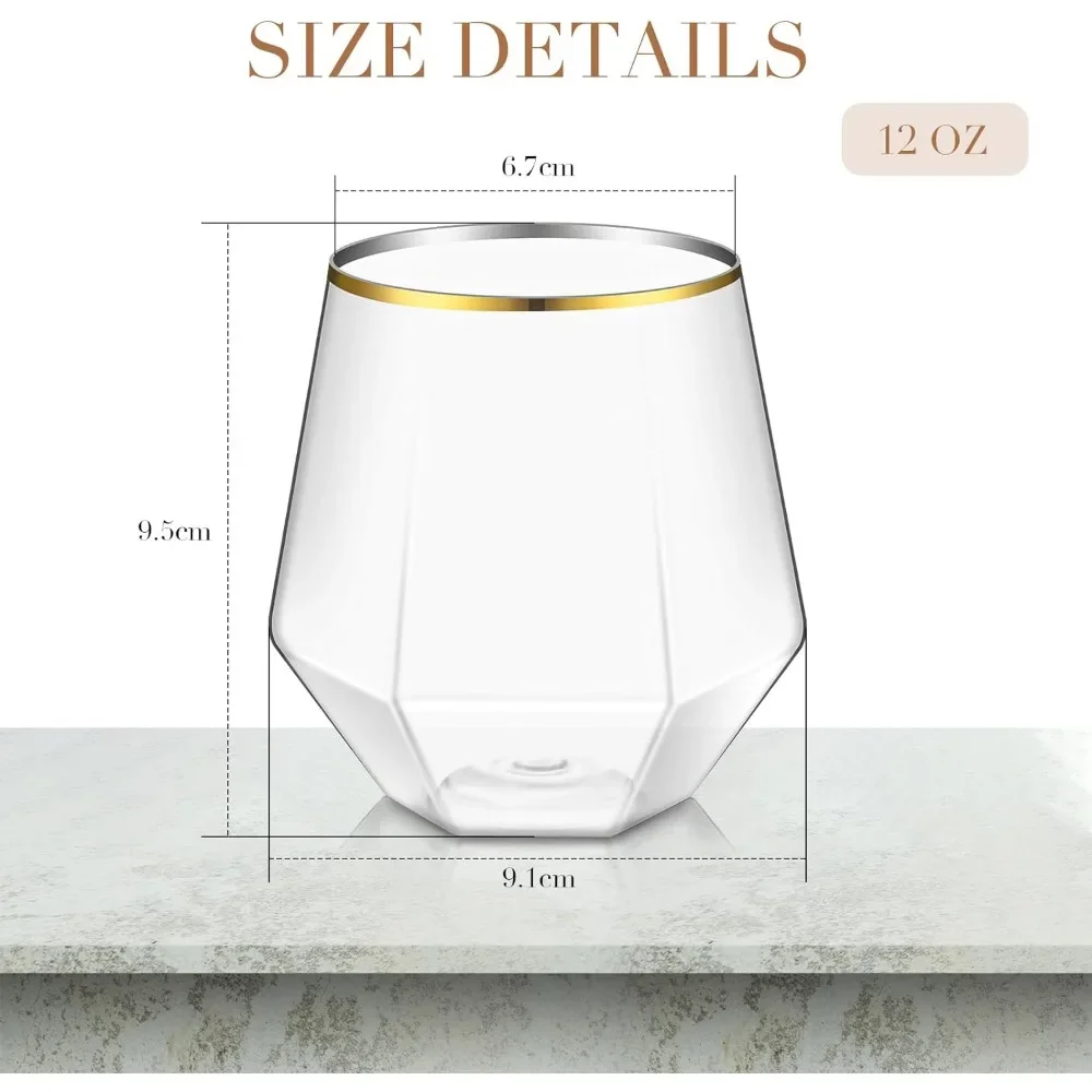 Imagem -03 - Copo de Vinho de Plástico Stemless Bulk Diamond Whisky Copos Inquebrável Descartável Easy Hold para Vinho Branco ou Tinto 200 Pack 12 oz