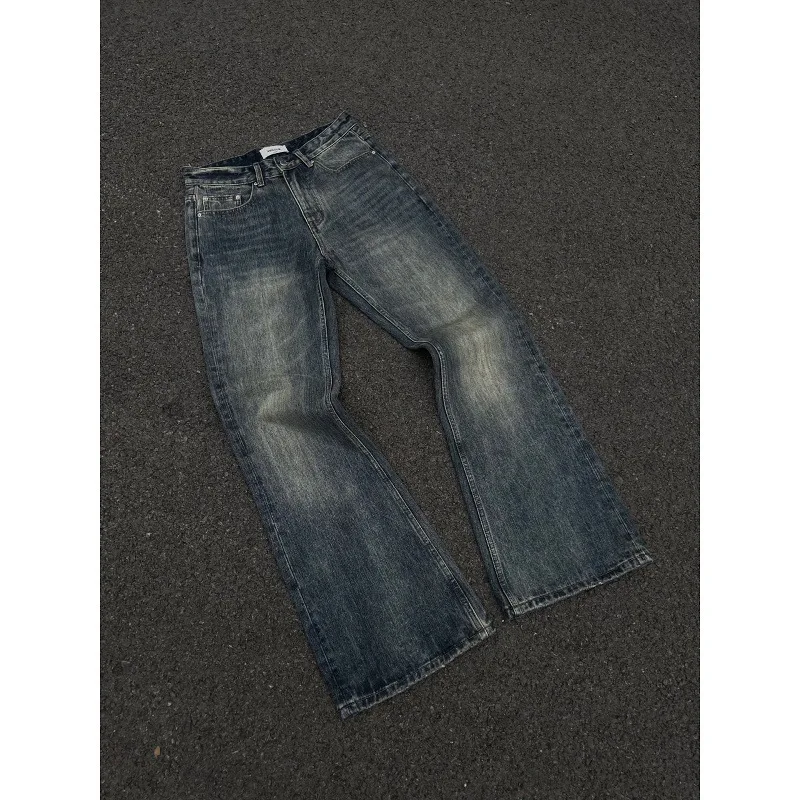 Washed Out Vintage High Waist Bootcut Jeans Loose Fit Japanese Style Sunset Gradient Dye Straight Leg Denim Pants