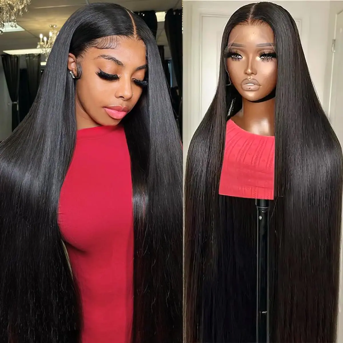 

30 inch Bone Straight 13x4 13x6 Hd Lace Frontal Wigs Human Hair 180% Density Natural Black Straight Human Hair Wigs