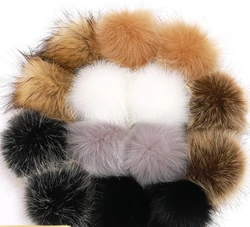 8-10cm Faux Fox Fur Pom Pom Hairball Hat Ball DIY Cap Accessories with Buckle Button Elastic for Wholesale