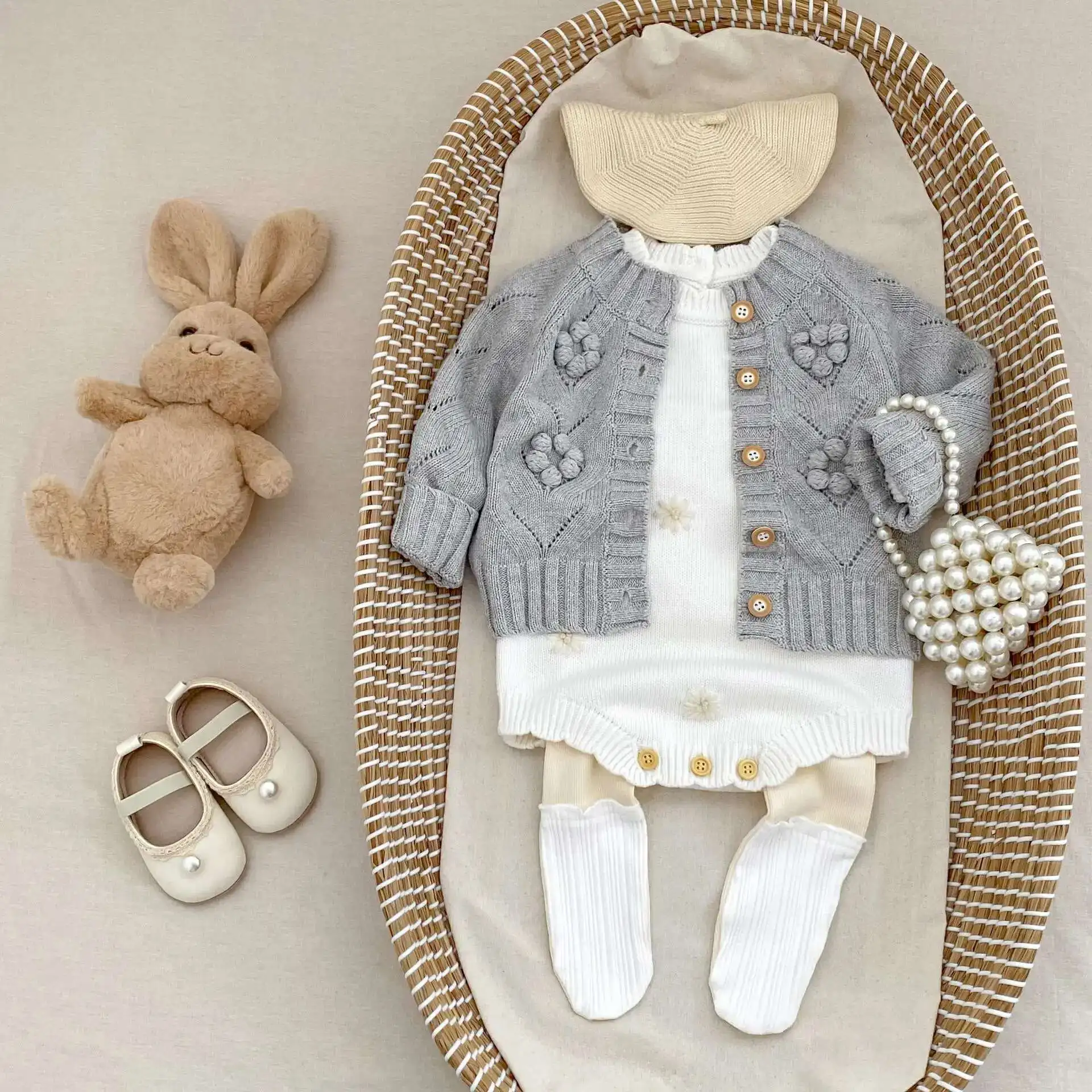 

Autumn New Baby Girl Long Sleeve Knit Bodysuit Flower Embroidery Newborn Knit Sweater Infant Jumpsuit Toddler Clothes