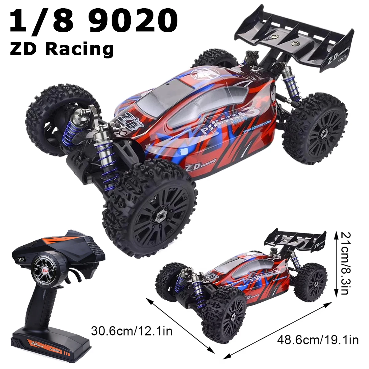

1/8 9020 V3 ZD Racing Large RC Car Pirates3 BX-8E 90KM/h 4WD Brushless electric Buggy Remote Control Car RC Racing Car