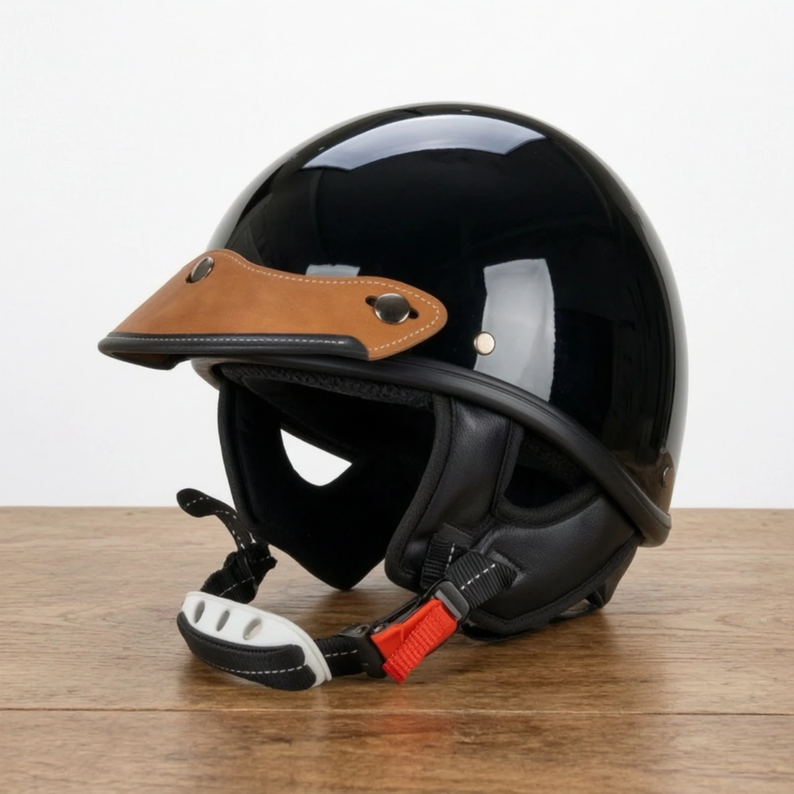 Motorcycle Helmet Peak Visor Leather 3-snap Sun Shade Lightweight Shield for Open-face Retro Helmets