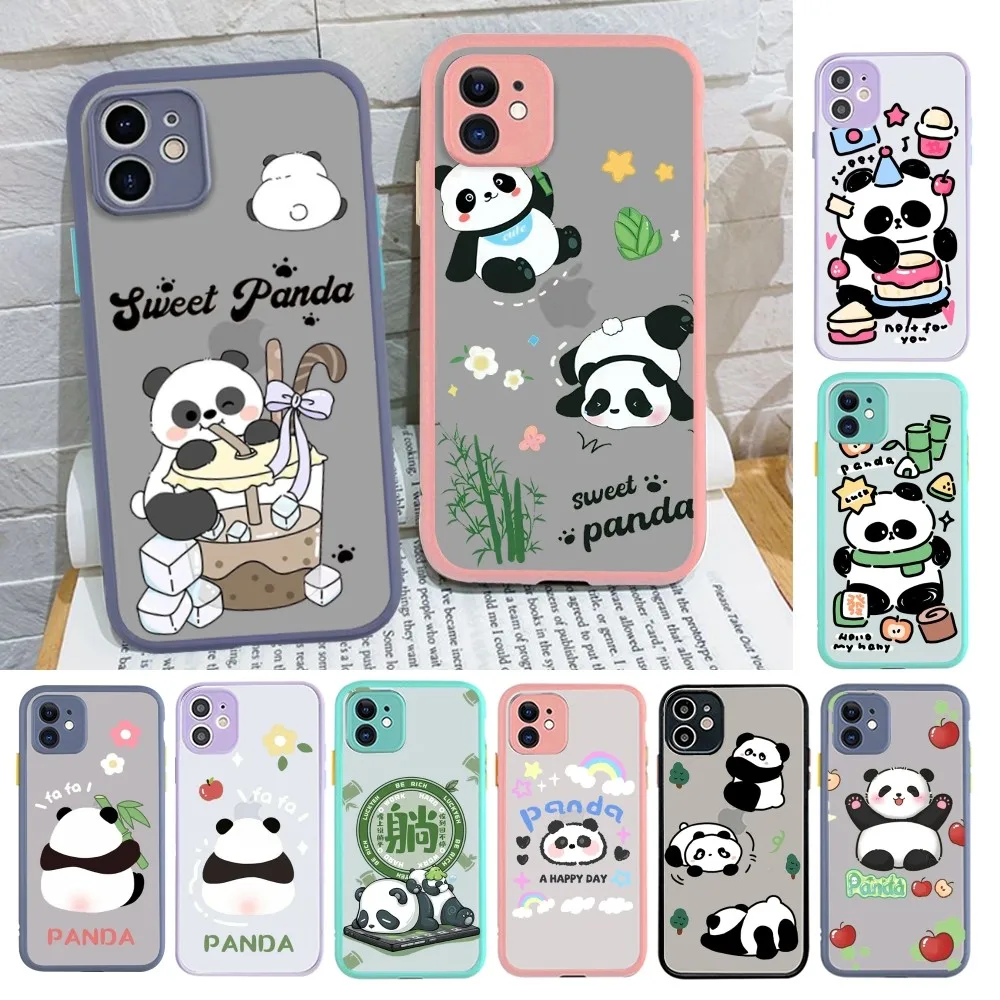 Cute Kawaii Panda Mousepad for iPhone 14 11 12 13 Mini Pro Max 8 7 Plus X XR XS MAX Translucent Matte Cover