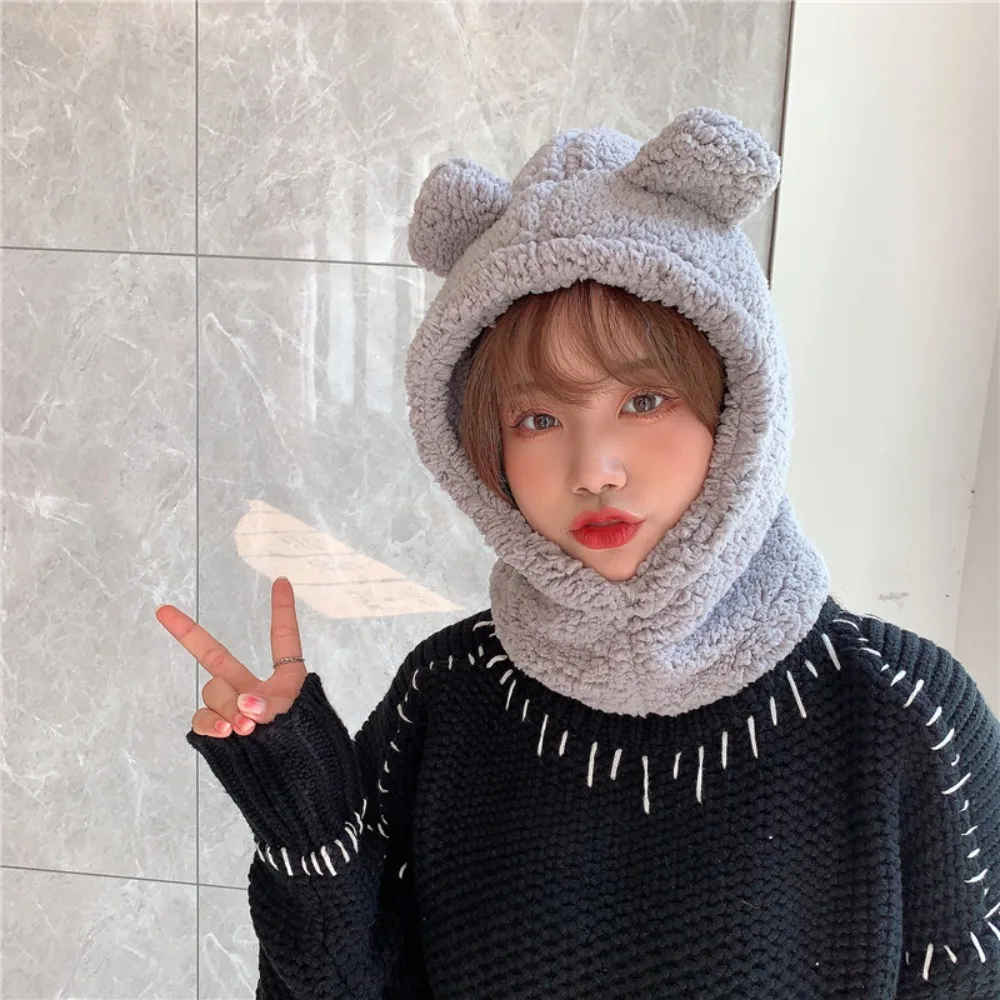 Cute Bear Ear Hat Kawaii Women Winter Beanies Caps Warm Casual Plush Hat Casual Female Keep Warm Anime Gift