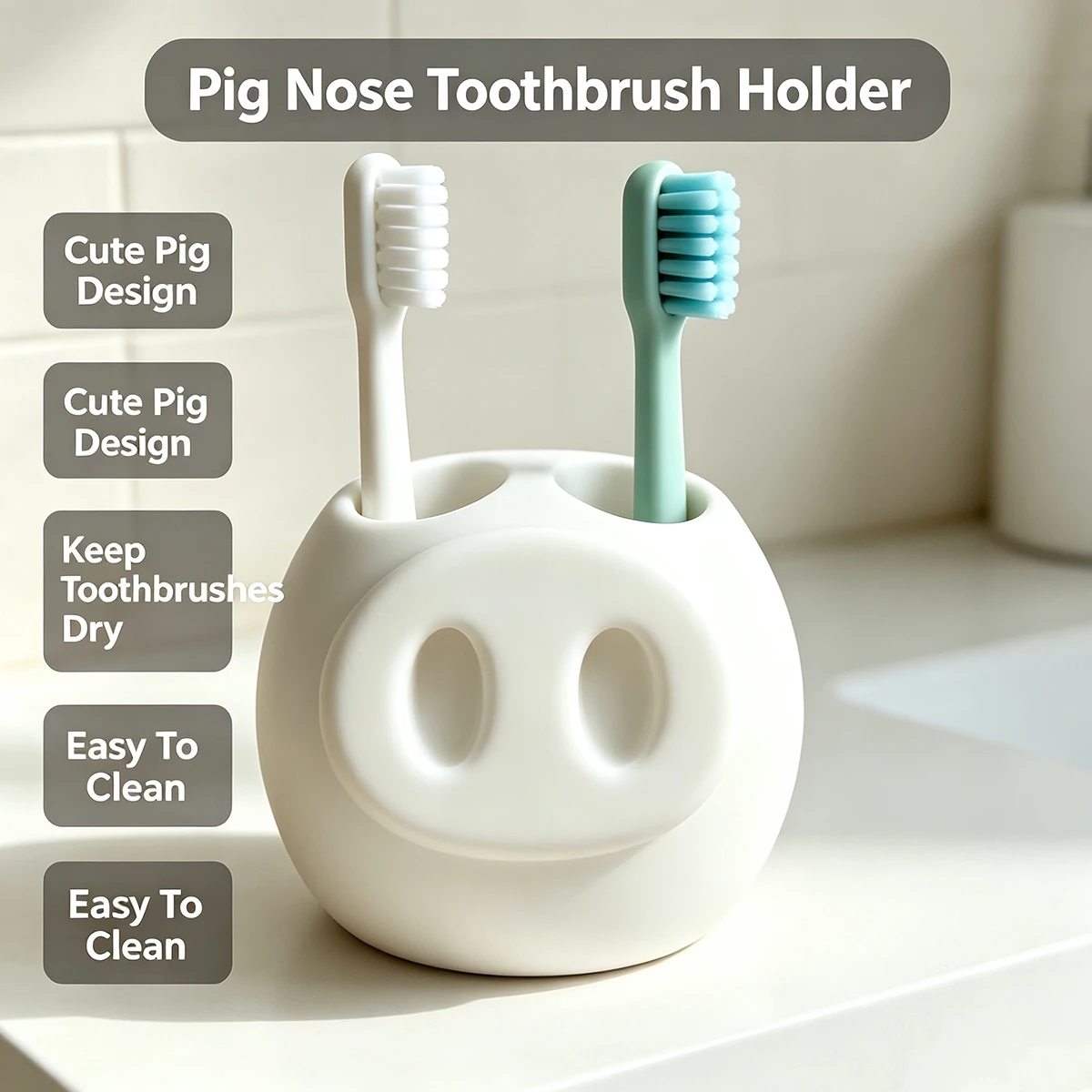 Cute Pig Nose Toothbrush Holder Bathroom Desktop Double-Hole Toothbrush Storage Tube Couple Toothbrush Cup Washbasin Storage Box