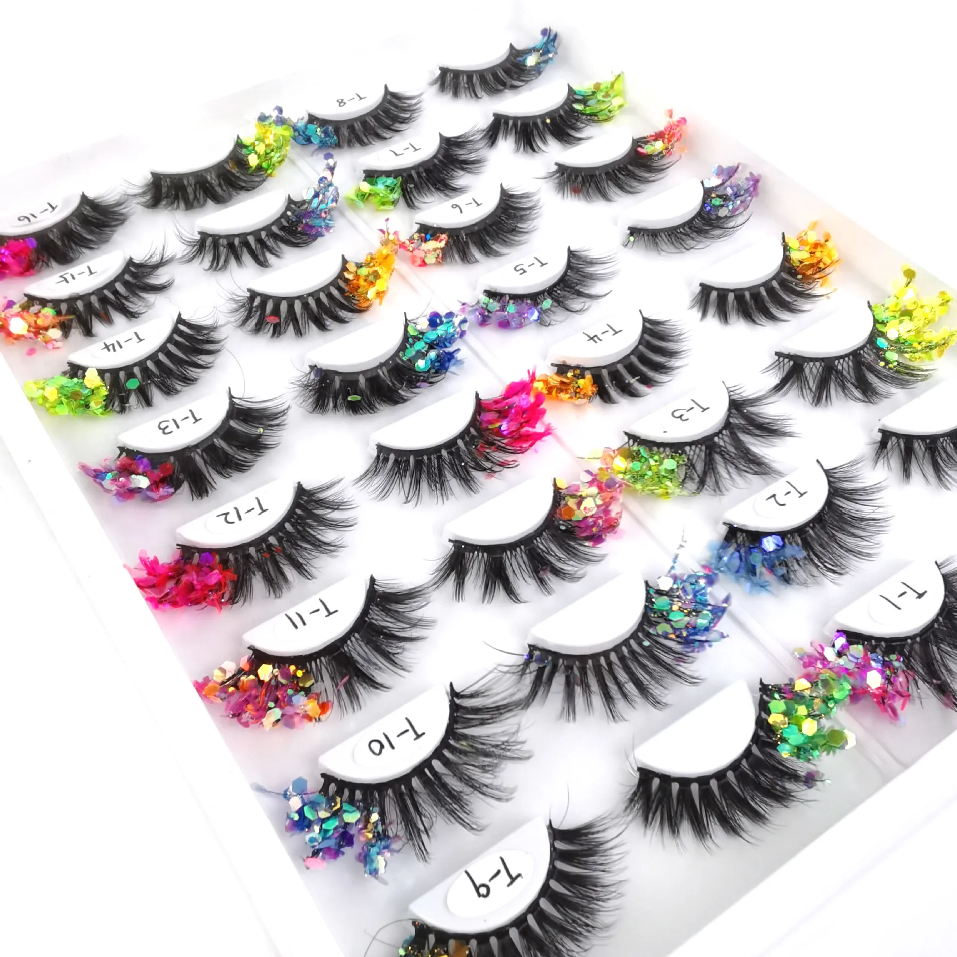 Fake Eyelashes with Color Fluorescence with Sequins False Lashes Colorful Eyelashes Bulk Dramatic Makeup Fake Lash Party Makeup