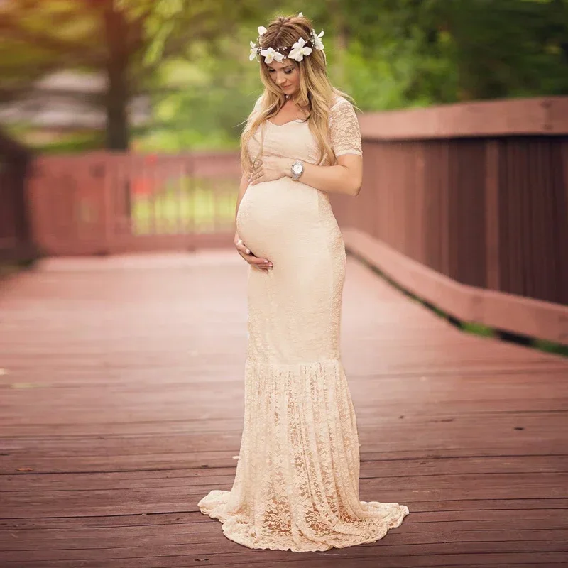 Summer Pregnancy Dress Photography Props Lace Maternity Dress Fancy Photo Shooting Dress