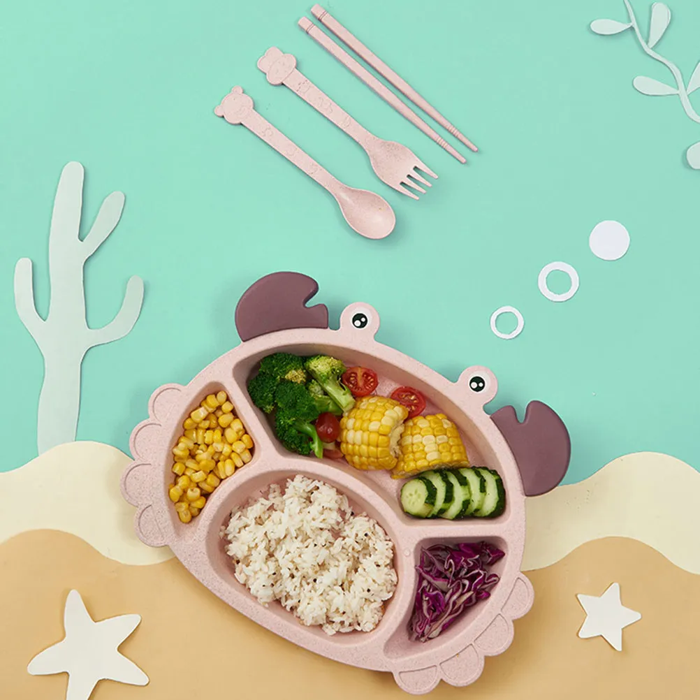 

6Pcs Kids Dining Set Child Tableware Safe Edgeless Bowls Plates Cups Two-Handle Grip Practical Utensils