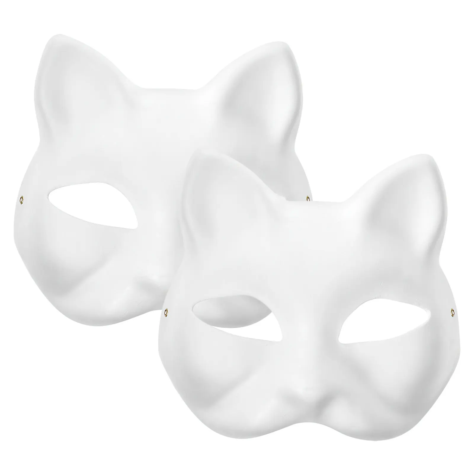 2Pcs Paintable Paper Blank Cat Mask DIY White Masquerade Masks for Halloween Costume Party Prom Fashion Show Decoration Art