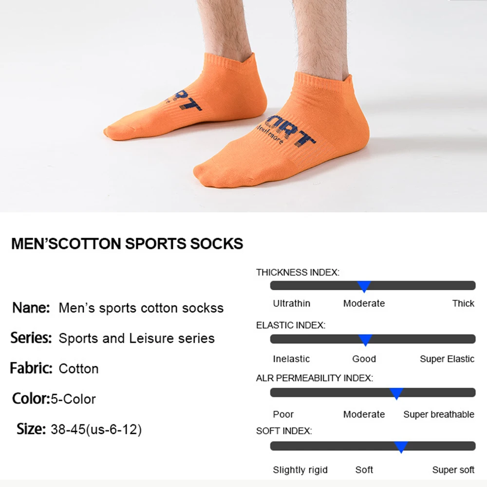 Chaussettes de sport en maille de coton d'été pour hommes, respirantes, mode masculine décontractée, printemps, court, mince, document, Size38-45, lot de 5 paires