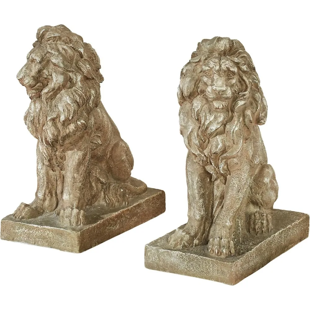 

Lions at Guard Sculpture Set of 2 | Lion Statues | Outdoor Seasonal Lion Sculpture Set | Garden Backyard Yard Driveway | Weather