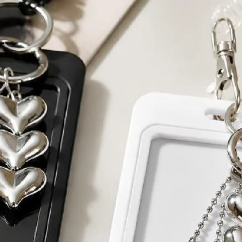 Heart-Shaped ID Card Holder Keychain Work Badge Keyring with Photo Storage Small Card Protector for Office Daily Use