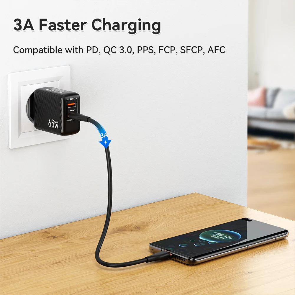 Xiaomi,Samsung,Huawei,MacbookiPad用のUSBタイプCケーブル,60W USBタイプCケーブル