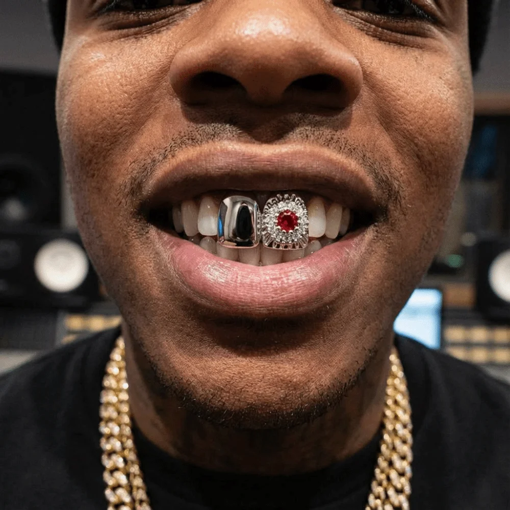 Trendy Removable Hiphop Teeth Grillz with Flower Design