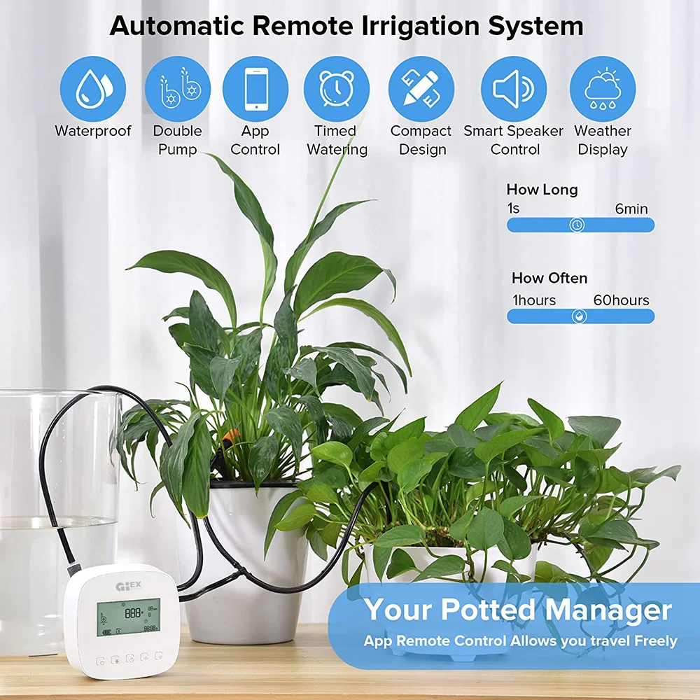 WIFI Double Pump Automatic Watering Device Drip Irrigation System Garden Timer Lithium Battery Solar Charging Tuya Smart Life